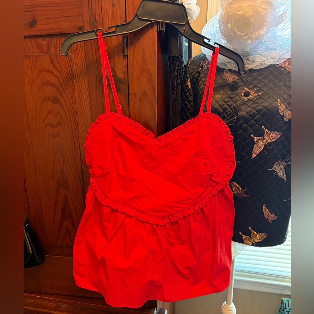 love on a hanger Red Ruffled Heart-Neck Tank Top